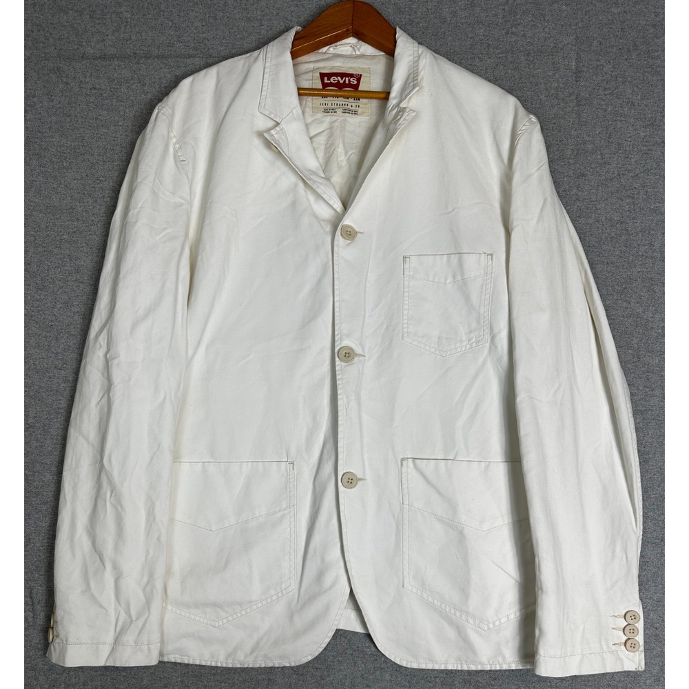 Levis Blazer Mens XXL White Cotton 3-Button Utility Patch Pocket Jacket